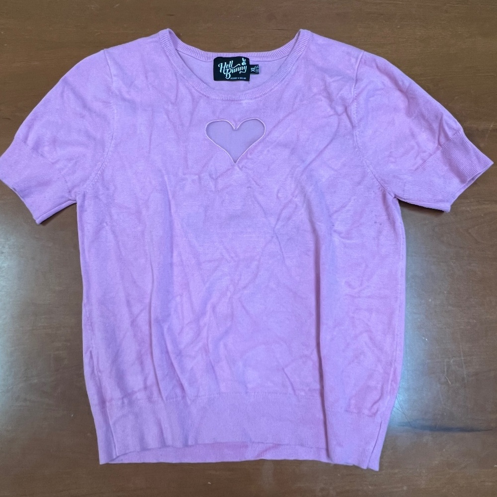 Hell Bunny Pink Crop Sweater with Heart Mesh Detail